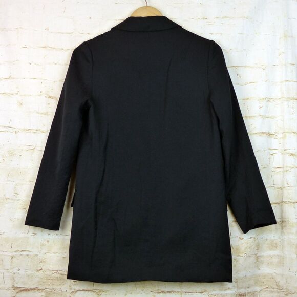 Mod Ref Blazer Womens S Black Twill Longline Open Front Jacket Minimalist Preppy - Picture 2 of 10